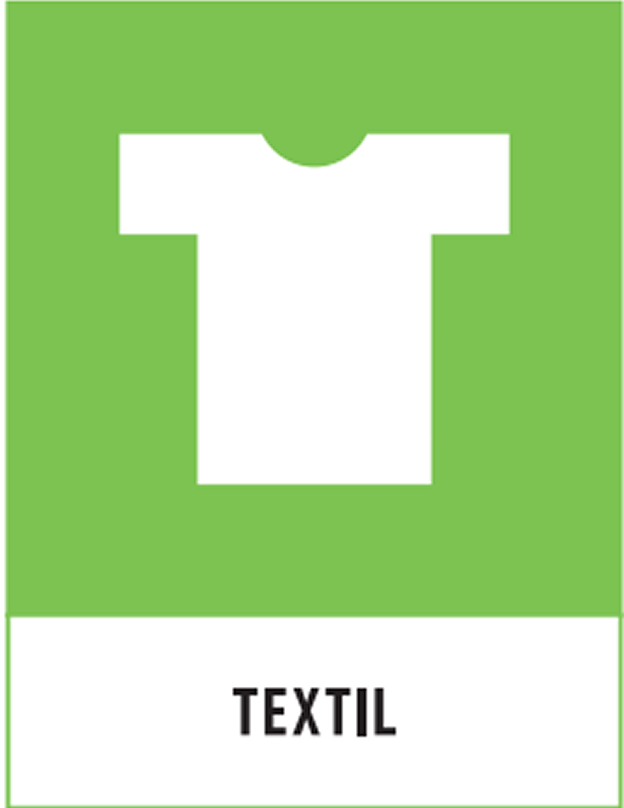 Textil, symbol som också finns på återvinningscentralen