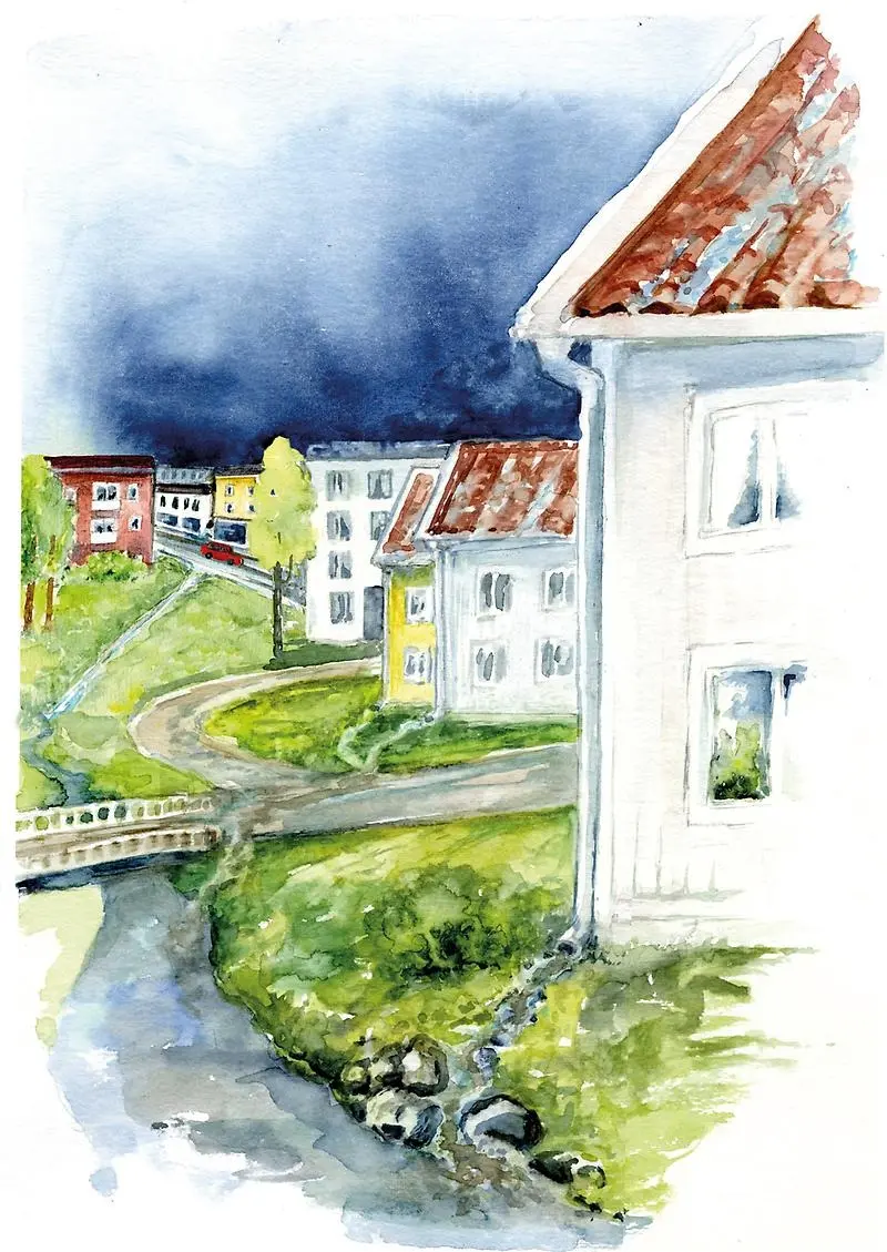 Dagvattenhantering i stadsmiljö. Illustration: Gun Lövdahl.