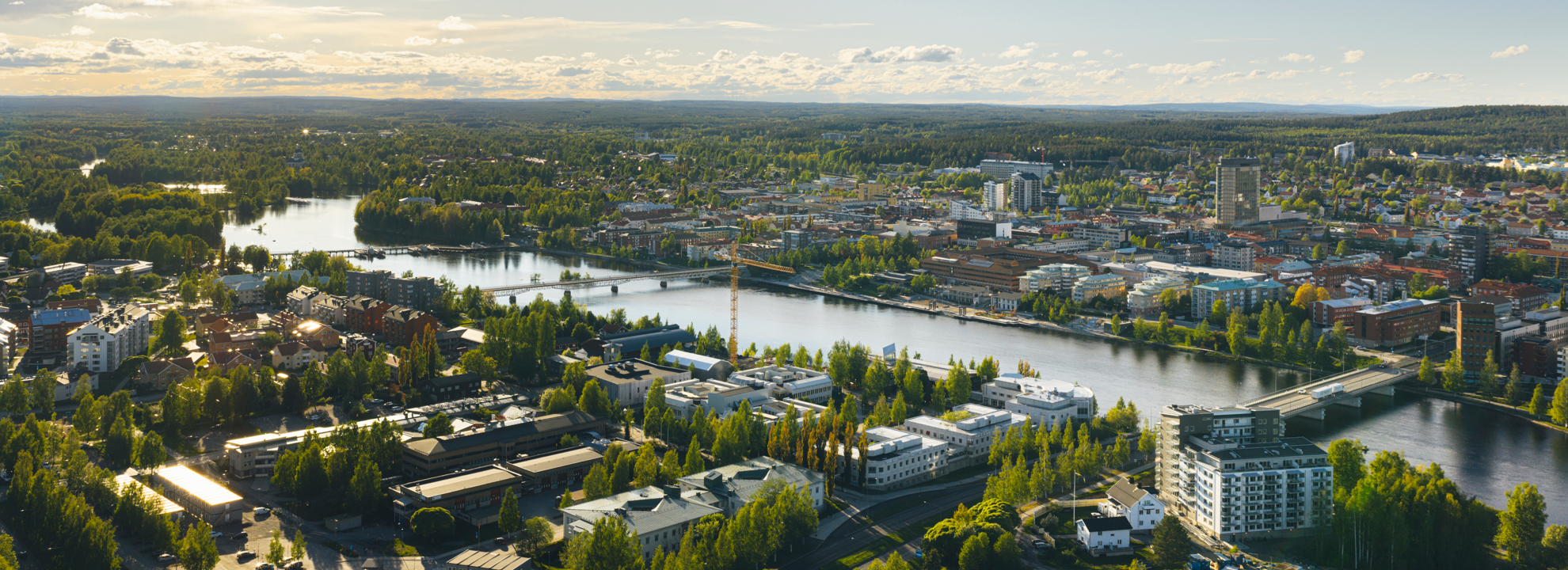 En flygbild över Centrala Skellefteå och Campus Skellefteå.