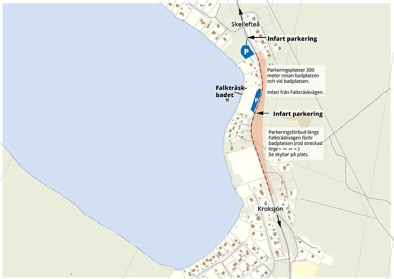 Karta över Falkträskbadets parkeringar