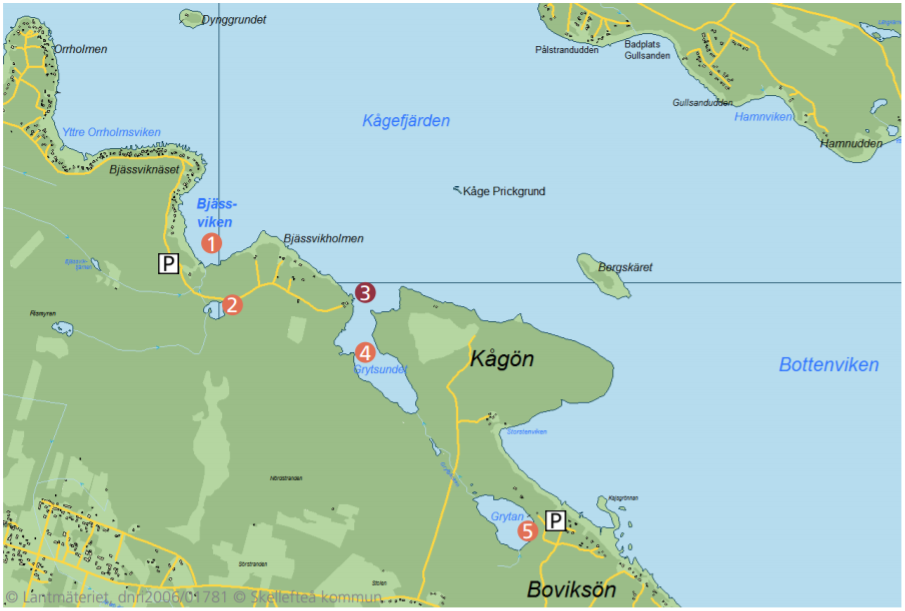 Bilden visar karta över fiskeområde i yttre Kågefjärden