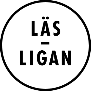Symbolen för Läsligan, en cirkel runt ordet Läsligan i stora bokstäver.