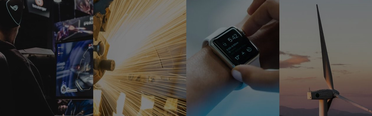 Ett collage av en man som arbetar med en vindturbin.