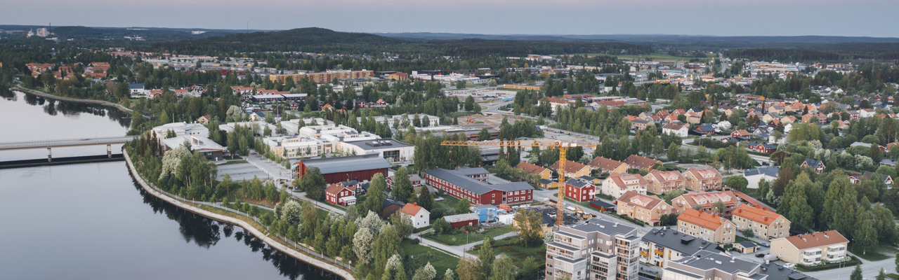 Vy över södra sidan av Skellefteåcentrum och Campus