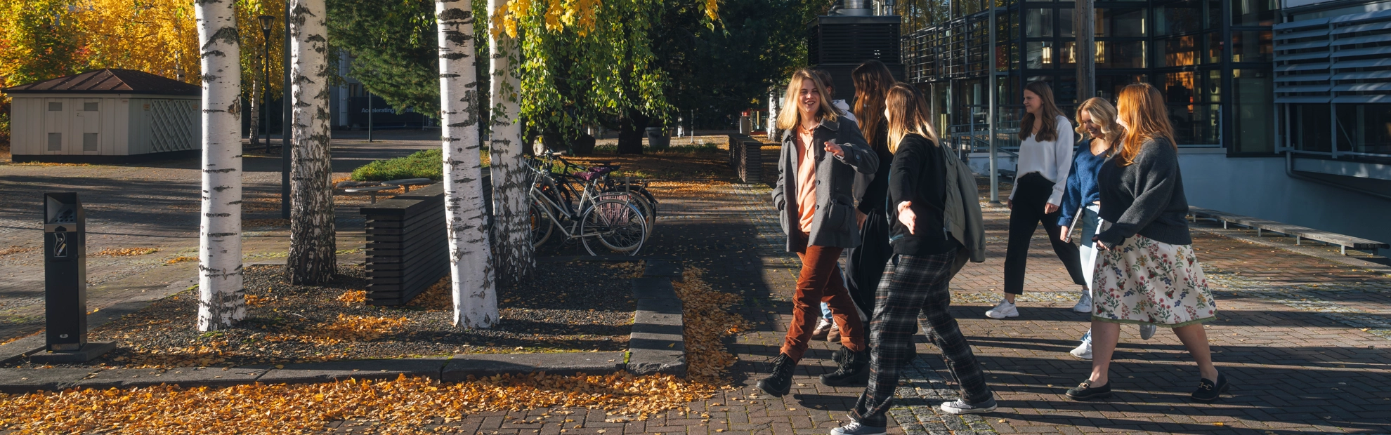En grupp människor som går längs en trottoar.