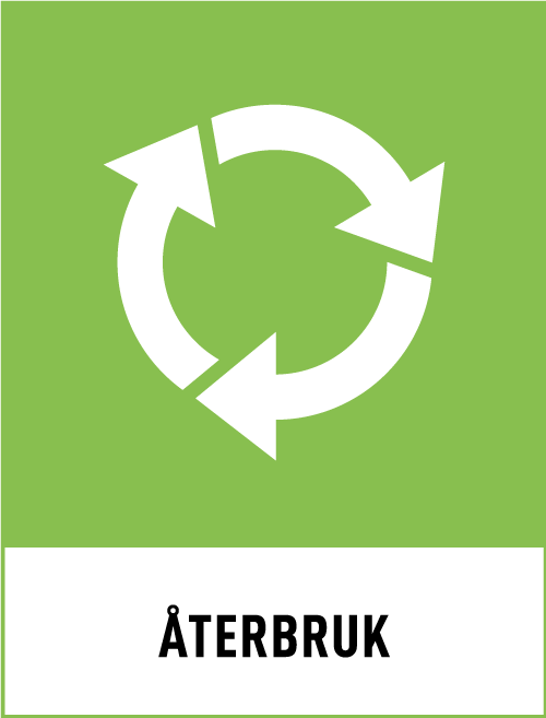 Återbruk, symbol som också finns på återvinningscentralen