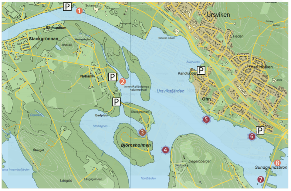 Bild på karta över fiskeområden från Stackgrönnan