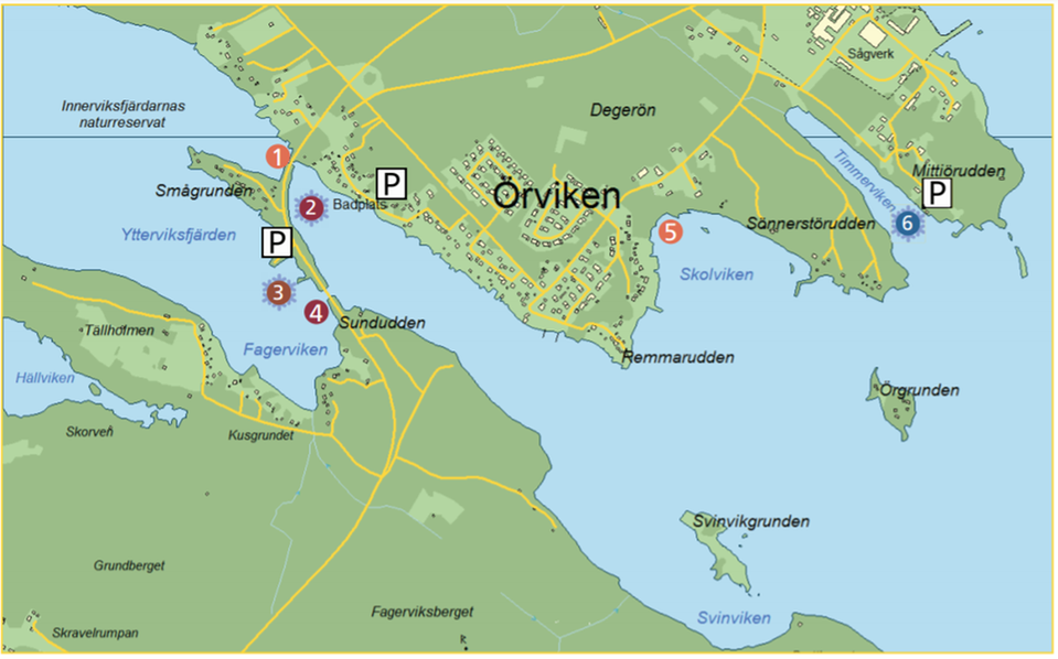 Bilden visar en karta över fiskeområde över Örviken