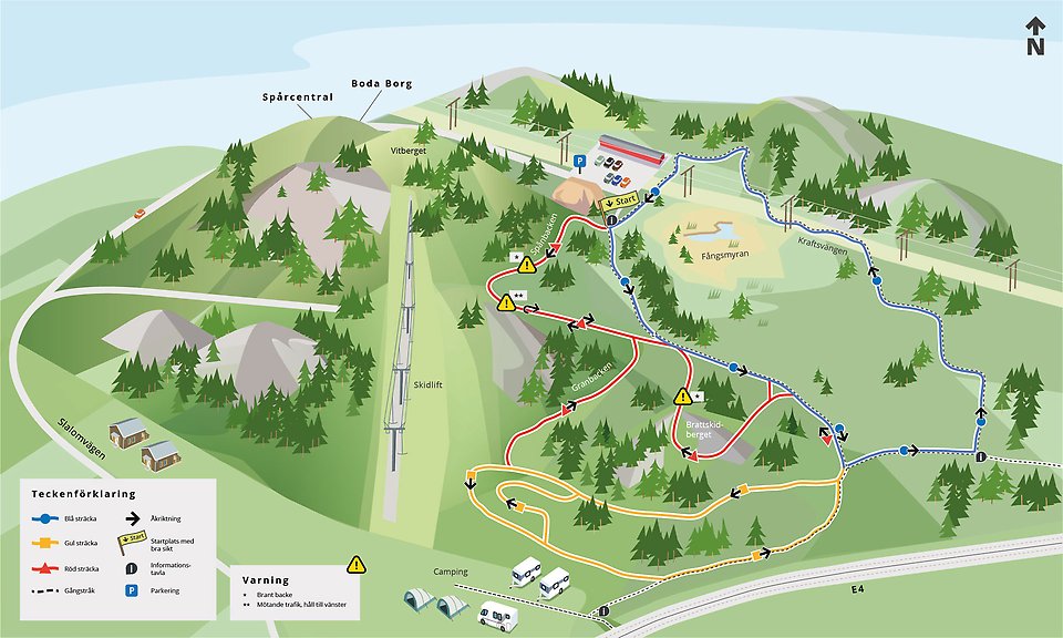 Illustrerad bild som visar Multibanans placering och sträckning på Vitberget.