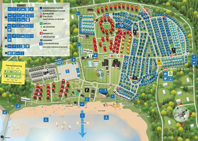 Illustrerad karta över campingområdet.