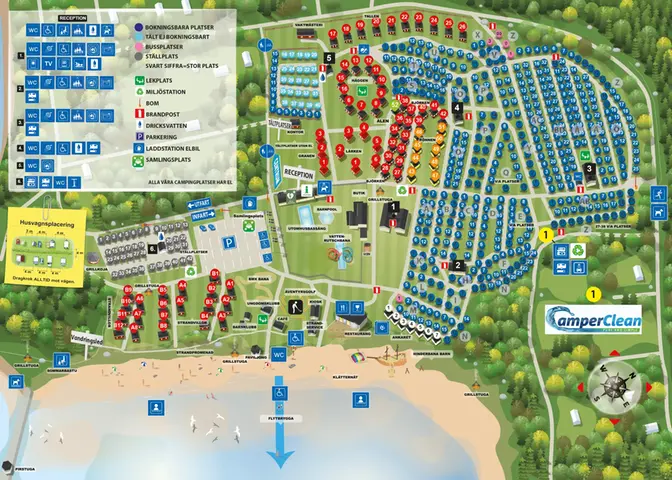 Illustrerad karta över campingområdet.
